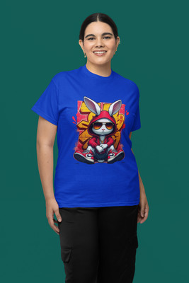 PD CLORI Printed Women Round Neck Blue T-Shirt