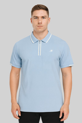 Sportz Fit Solid Men Polo Neck Blue T-Shirt