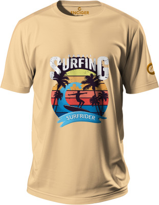 Enciger Printed Men Round Neck Beige T-Shirt