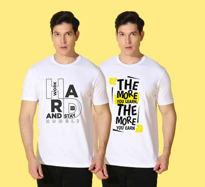 WOOSTRO Printed, Solid Men Crew Neck White T-Shirt