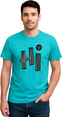 LIQQR Graphic Print Men Round Neck Light Blue T-Shirt