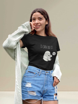 PD CLORI Printed Women Round Neck Black T-Shirt