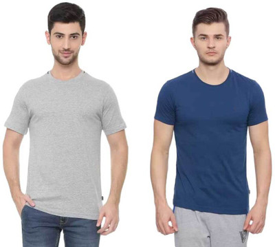 VAN HEUSEN Solid Men Round Neck Grey, Navy Blue T-Shirt