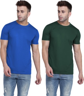 TQH Solid Men Round Neck Dark Green, Blue T-Shirt