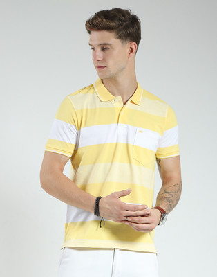 MONTE CARLO Striped Men Polo Neck Yellow T-Shirt