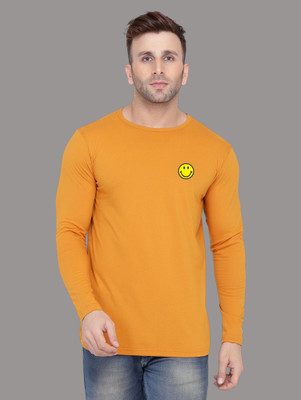 Money Leaf Solid Men Round Neck Yellow T-Shirt