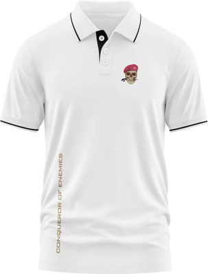 Warriorworld Solid Men Polo Neck White T-Shirt