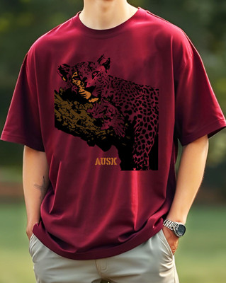AUSK Printed Men Round Neck Maroon T-Shirt