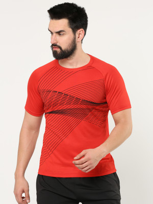Sollobell Geometric Print Men Round Neck Red T-Shirt