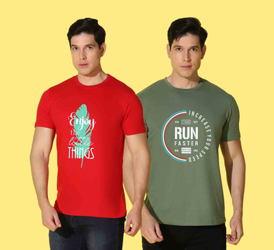 WOOSTRO Printed Men Round Neck Red, Green T-Shirt