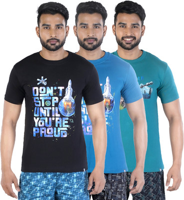 COLORS by Rupa Frontline Graphic Print Men Round Neck Black, Blue, Green T-Shirt