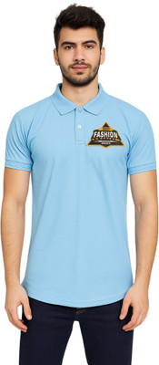 SHIRERAMEXPORTS Printed Men Polo Neck Blue T-Shirt
