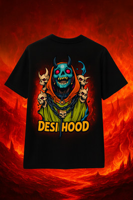 Desi Hood Graphic Print Men Round Neck Black T-Shirt