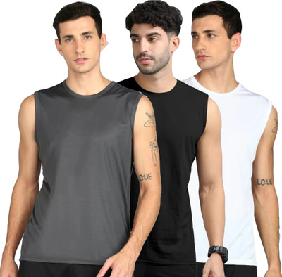 Moordale Solid Men Round Neck Grey, Black, White T-Shirt