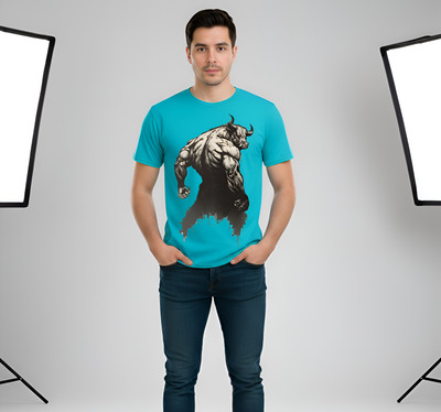 LIQQR Printed Men Crew Neck Light Blue T-Shirt