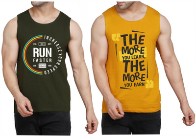 WOOSTRO Printed Men Scoop Neck Dark Green, Brown T-Shirt