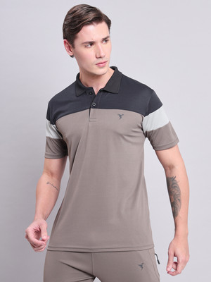 TECHNOSPORT Colorblock Men Polo Neck Brown T-Shirt