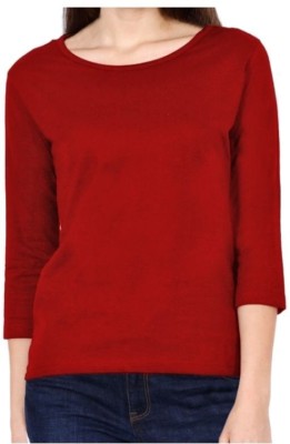 lookdressy Solid Women Round Neck Red T-Shirt