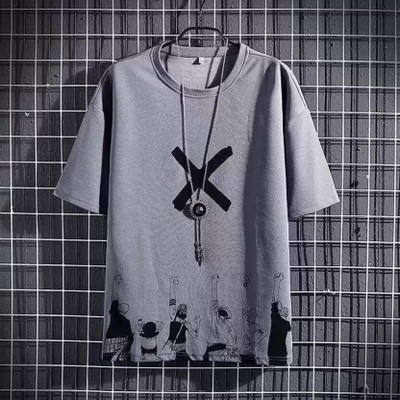 Vuzzan Printed Men Round Neck Grey T-Shirt