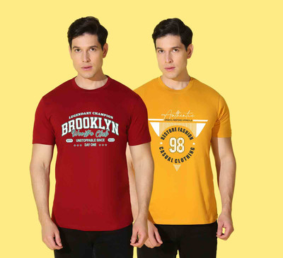 WOOSTRO Typography Men Round Neck Yellow, Red T-Shirt