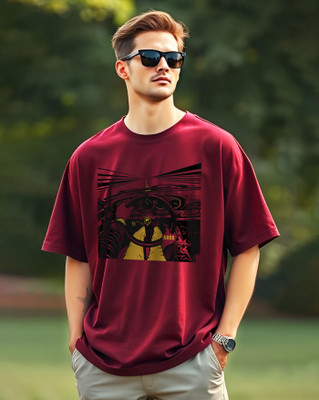 AUSK Printed Men Round Neck Maroon T-Shirt