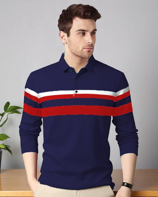 Autna Printed Men Polo Neck Navy Blue T-Shirt