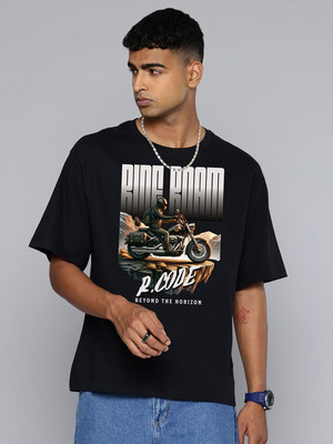 R.Code by The Roadster Life Co. Printed Men Round Neck Black T-Shirt