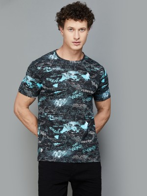 Forca by Lifestyle Printed Men Round Neck Black, Light Blue T-Shirt