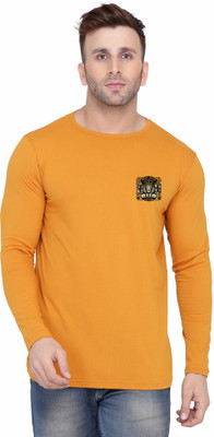Blisstone Solid Men Round Neck Gold T-Shirt