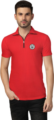 BEYOU FASHION Solid Men Polo Neck Red T-Shirt