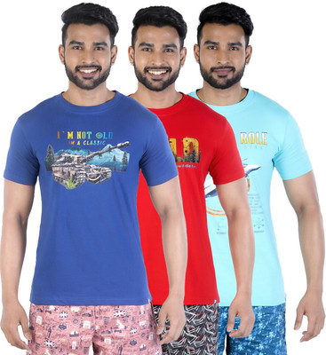COLORS by Rupa Frontline Graphic Print Men Round Neck Dark Blue, Red, Light Blue T-Shirt