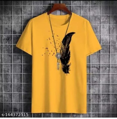 Ashkart Graphic Print Men Round Neck Yellow T-Shirt