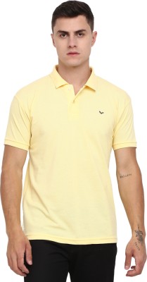 V-MART Solid Men Polo Neck Yellow T-Shirt