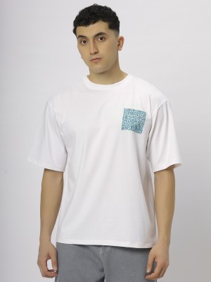 N AND J Printed Men Round Neck White T-Shirt