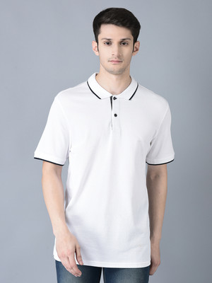 Canoe Solid Men Polo Neck White T-Shirt