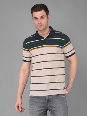 COBB ITALY Striped Men Polo Neck Beige, Green T-Shirt
