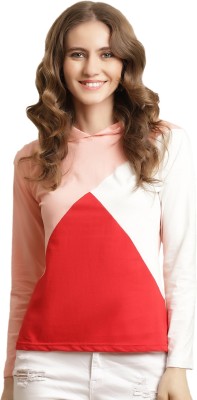 METRONAUT Colorblock Women Round Neck Pink, White, Red T-Shirt