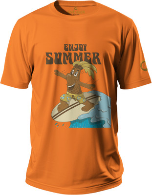 Enciger Printed Men Round Neck Orange T-Shirt