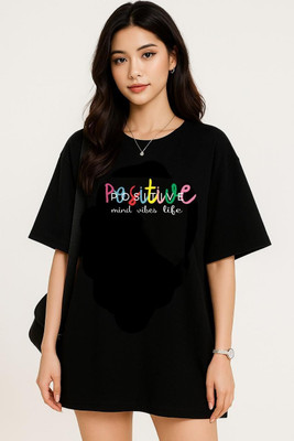 AdvibaFashion Printed Women Round Neck Black T-Shirt