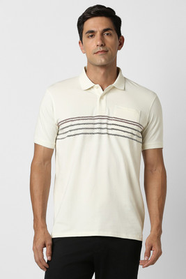 PETER ENGLAND Self Design Men Polo Neck Beige T-Shirt