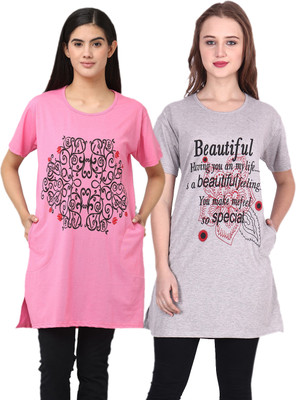 Ddaspration Printed Women Round Neck Multicolor T-Shirt