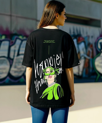 BEWAKOOF Typography Women Round Neck Black T-Shirt