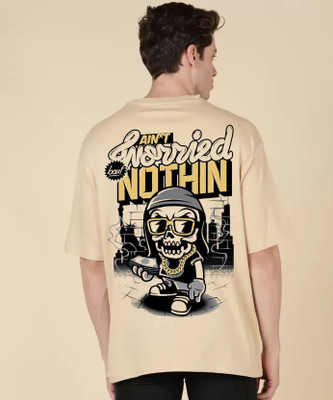 Clickwell Trend Printed Men Round Neck Beige T-Shirt