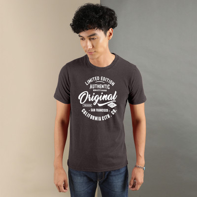 FTX Typography, Printed Men Round Neck Grey T-Shirt