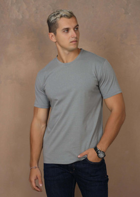 JIGRI BUDDY Solid Men Round Neck Grey T-Shirt