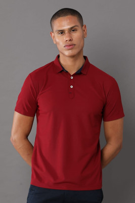 Republic Solid Men Polo Neck Maroon T-Shirt