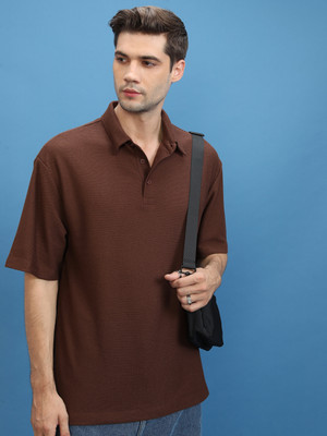 HIGHLANDER Solid Men Polo Neck Brown T-Shirt