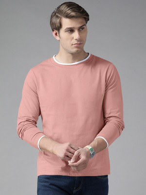 THE DRY STATE Solid Men Round Neck Pink T-Shirt