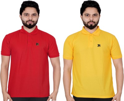 La Milano Solid Men Polo Neck Yellow T-Shirt