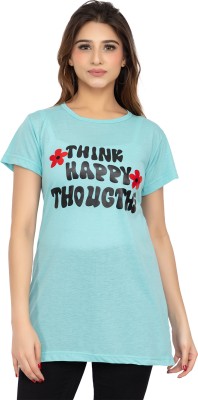 RG by SS Printed, Typography Women Round Neck Light Blue T-Shirt